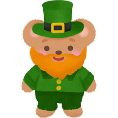 Cute Teddy Bear Dressed as a Leprechaun with Orange Beard and Green Suit for Saint Patrick's Day