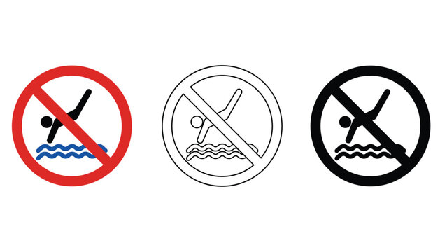 Three prohibition signs indicate no diving into water.