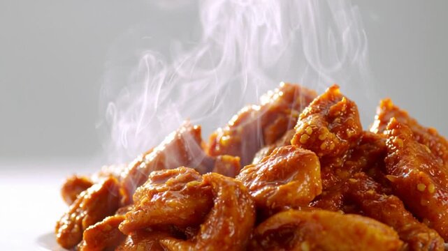 Steaming Hot Chicken Wings Piled High with Savory Sauce