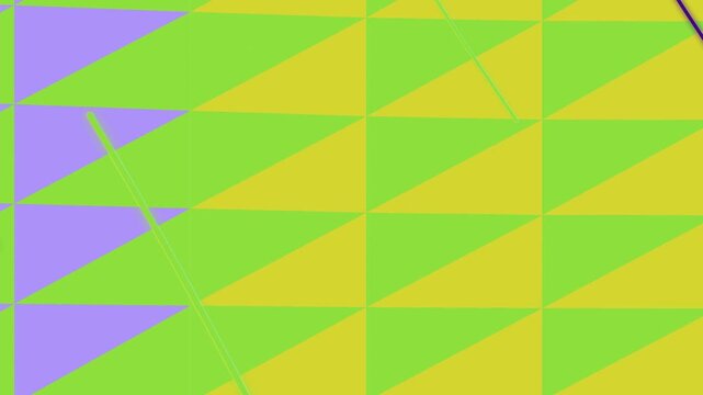 Vibrant geometric pattern with triangles and shapes in bright colors from a direct viewpoint