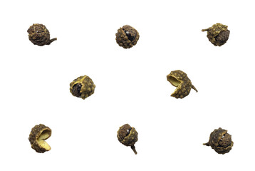 Set of dried green szechuan peppercorns whole or chinese prickly ash isolated on a transparent background.