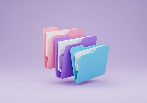 Colorful Folder Icons Stacked Together in 3D Illustration