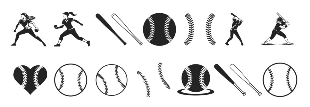softball icons set illustration 
