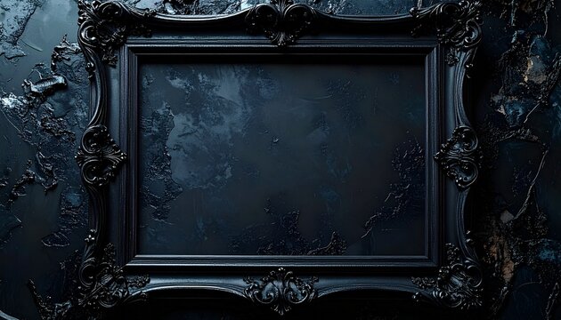 Ornate Black Picture Frame on Dark Background.