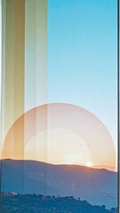 warm dusk palette with golden bronze, muted apricot, and hazy sunset rose formed as vertical