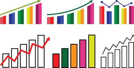 Colorful Business Growth Chart Graph Set.