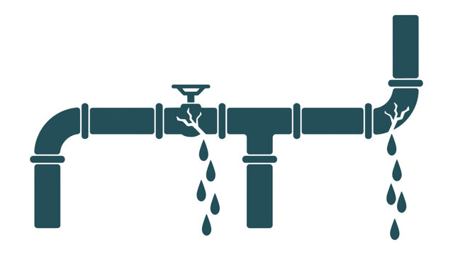 Leaky pipe icon with water dripping from corroded sections