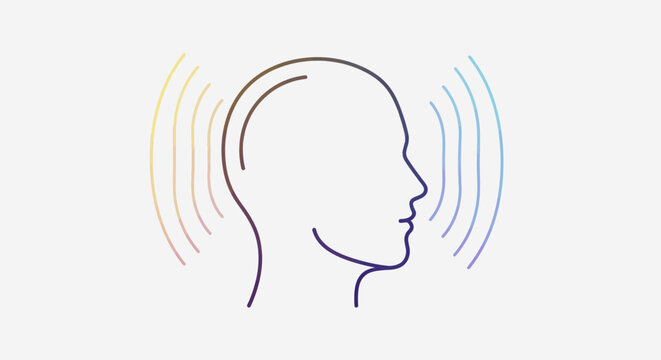 Abstract depiction of human head with sound waves representing communication and thought processes