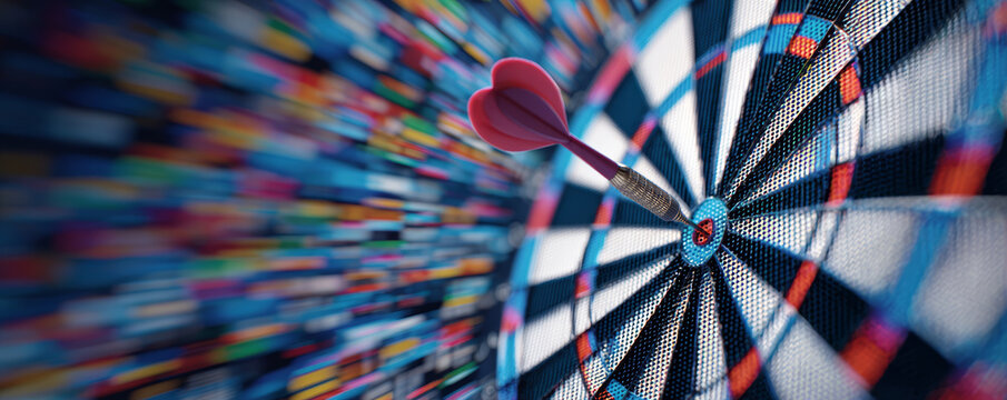 Dart target bullseye success focus accuracy motion blur dartboard game Dart hitting bullseye symbolizing success focus and accuracy with colorful