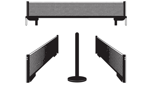 A ping pong table net and posts are shown from multiple angles.
