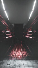 crimson, alloy red, molten ruby tones arranged as vertical electric geometric sparks