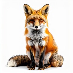 Obraz premium Red Fox Sitting on White Background.