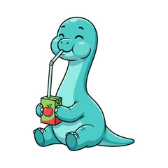 Cute Baby Brachiosaurus Drinking From Apple Juice Box © Aryasakti