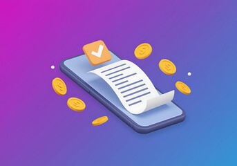 Smartphone with Receipt and Coins Financial Transaction Concept