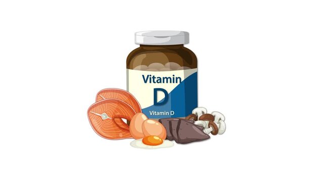 Vitamin D Supplement Bottle With Food Sources Animation Sequence