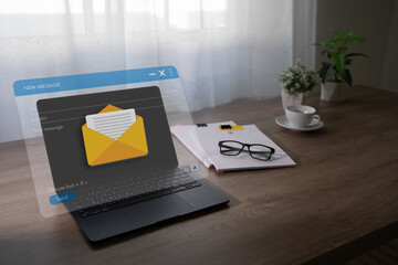 Mail inbox organization new message interface on laptop, inbox representing digital communication, workflow automation, email management workflow for business administration