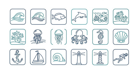 Collection of Hand Drawn Marine Life and Nautical Icons. © Crypto Mining