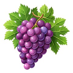 A vibrant cluster of purple grapes with lush green leaves