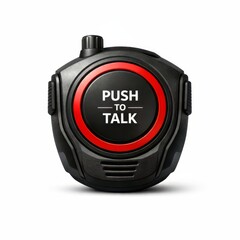 Durable push-to-talk radio microphone with bold red ring and side grips, designed for clear communication in security, construction, and field operations environments.