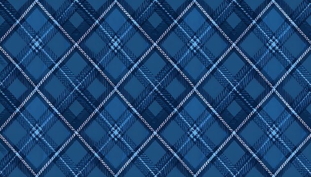 Repeating blue tartan pattern, diagonal orientation, with intersecting lines forming checks of varied shades