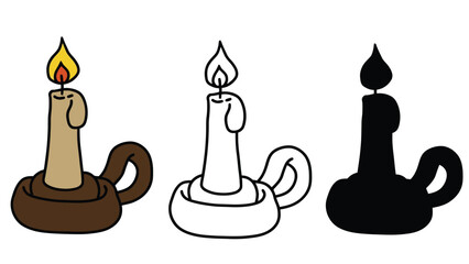 Obraz premium Three different styles of a lit candle in a holder.