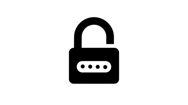 Flat vector motion of a padlock with password dots inside to unlock, World Password Day concept.