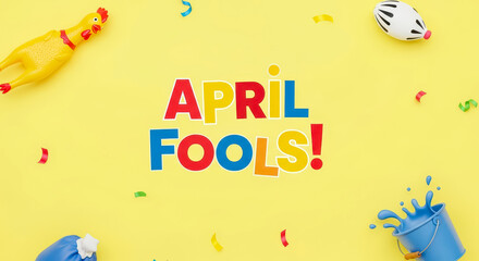 Colorful April Fools day banner with playful cartoon