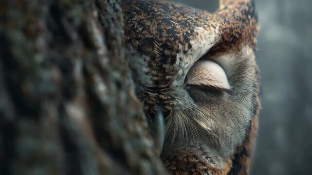 Wild owl observing silently in nature