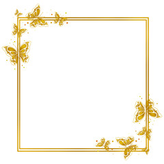 Obraz premium Luxury double gold square frame with butterfly corner details. Perfect for wedding graphics, elegant layouts, premium branding, and romantic compositions.