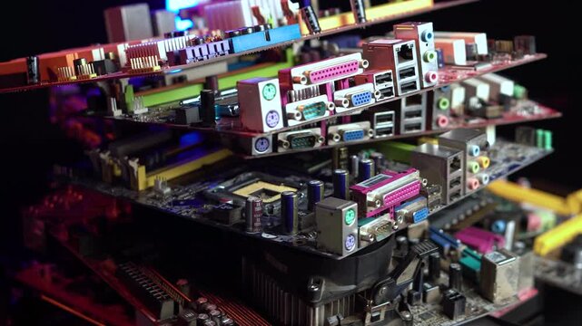 Electronic Waste, Heap of Computer Motherboards and Parts, Close Up