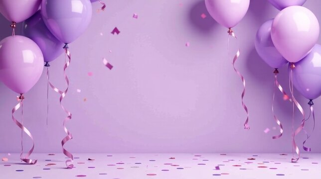 Lavender Balloons and Confetti Celebration Scene A Festive Background for Joyful Occasions