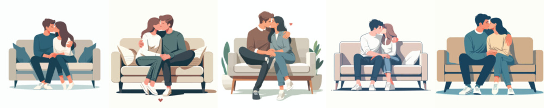 vector of a couple kissing passionately sitting on the sofa during Valentine's Day