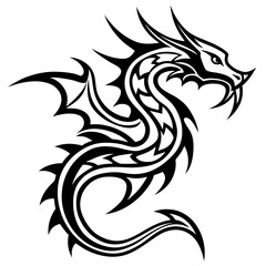 Obraz premium Tribal Dragon Tattoo Line Art Icon with Flowing Curves and Bold Strokes