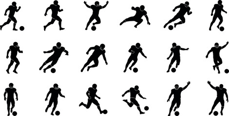 Soccer player sport silhouette collection football kicking running actions