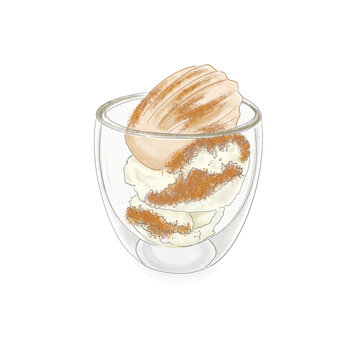 Ice cream in glass with Madeline cake