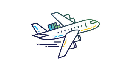 Obraz premium Vibrant gradient outline illustration of an airplane carrying cargo, symbolizing global logistics