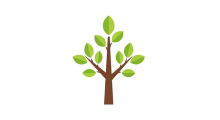 Obraz premium Brown tree trunk with green leaves on branches simple nature icon symbol of growth and ecology