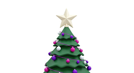 Cartoon Christmas Tree with Star and Ornaments