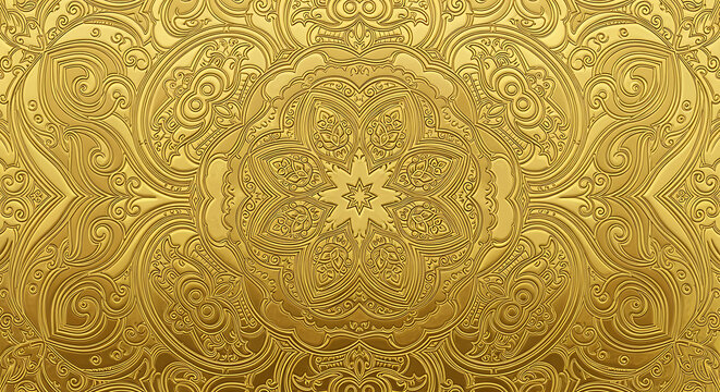 Golden Floral Pattern Embossed Background with Intricate Design
