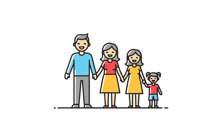 Fototapeta premium A joyful outline illustration portraying a loving family of four holding hands with happy
