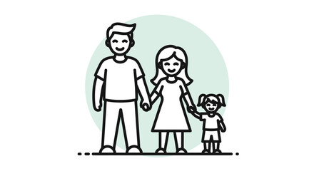 Obraz premium Happy family illustration with father mother and daughter holding hands together