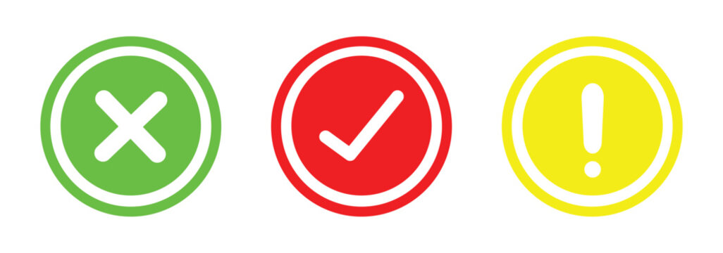 Transparent PNG available
Green check mark and red cross symbols for yes no correct incorrect choices approval rejection vector