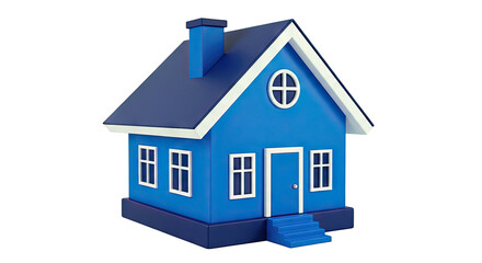 Fototapeta premium Blue 3D cartoon house with white trim and a chimney