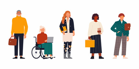 Diverse group of people standing and interacting in a flat vector style