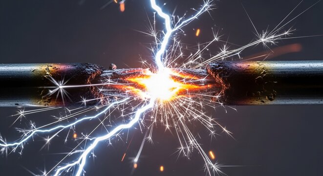Electrical Short Circuit with Sparks and Lightning on Wire