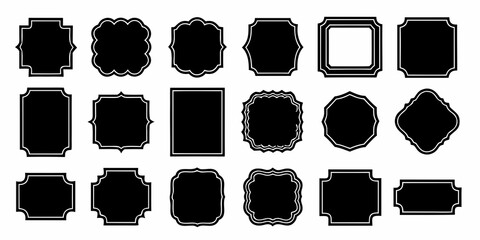 Collection of ornate black frames and simple square shapes on white