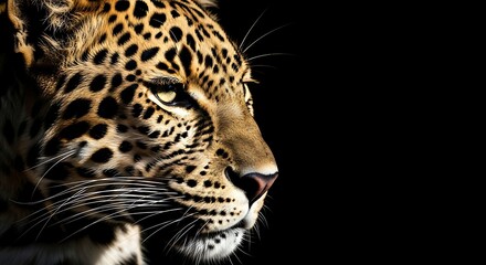 Obraz premium Wild Leopard Head In Low Key Studio Style