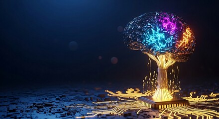 Abstract Digital Tree of Knowledge Symbolizing Artificial Intelligence and Technology Growth.