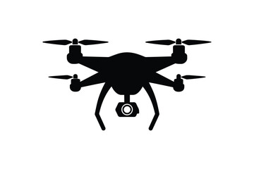 Professional drone with camera silhouette isolated on white background modern aerial technology for photography