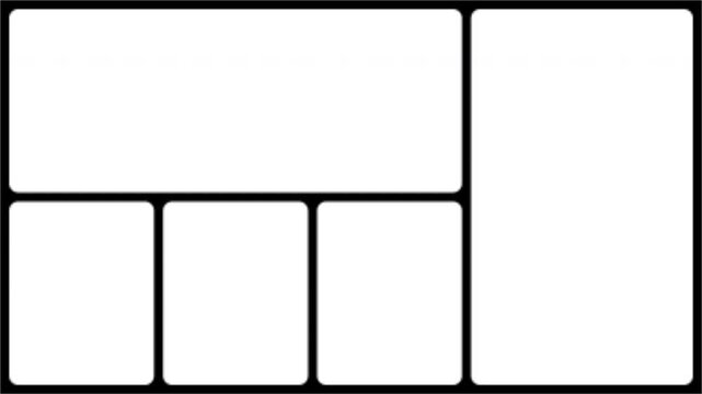 Split Screen Frame Matte with Top Wide Panel Bottom Three Sections and Right Column Transparent Alpha Channel 4K